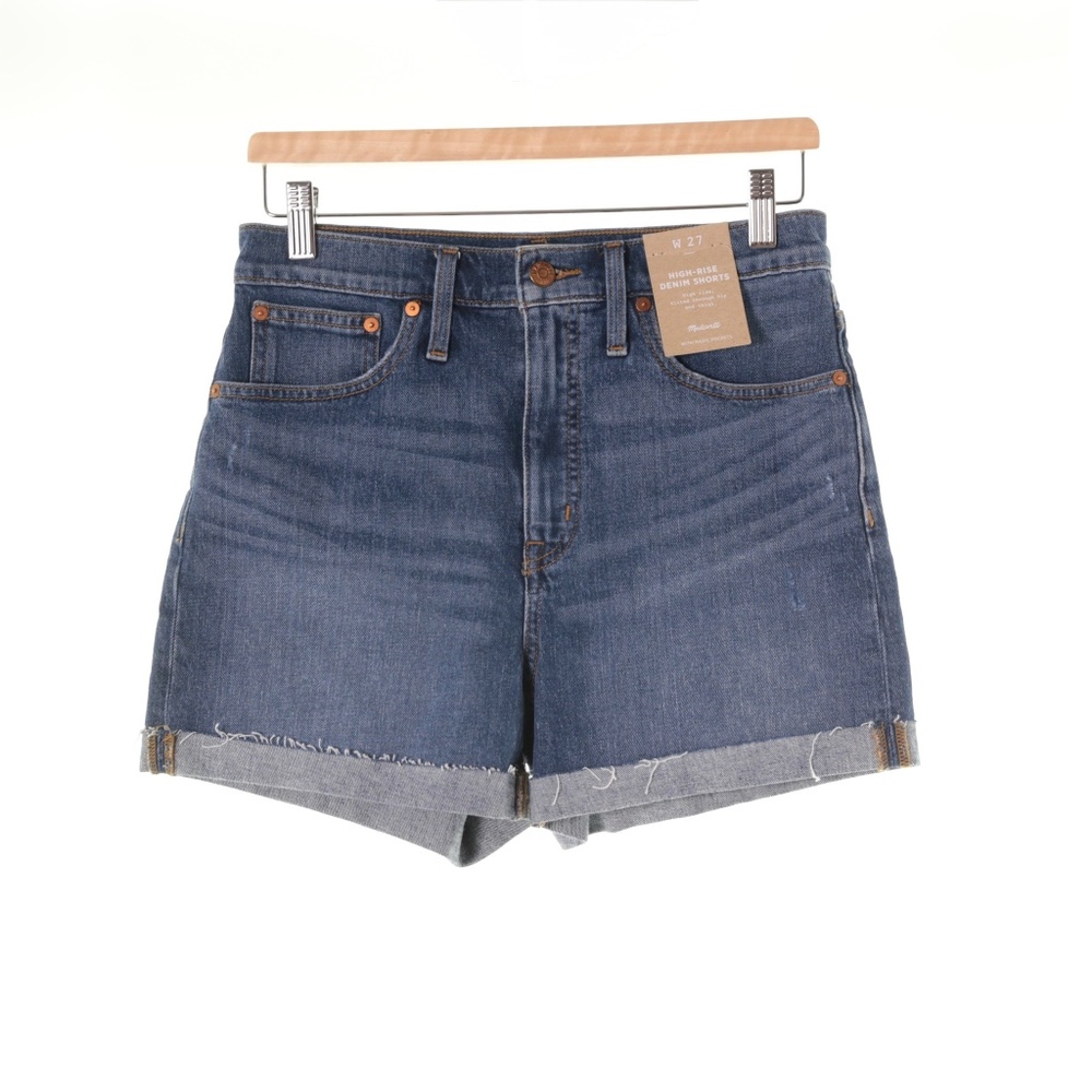 NWT Madewell High-Rise Raw Hem Cuffed Denim Shorts Womens 27 Medium Wash Preppy